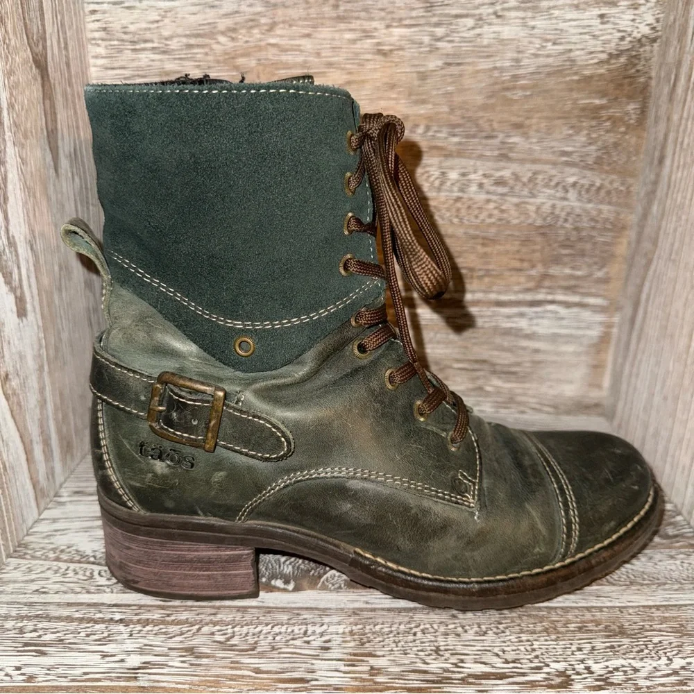 Taos Crave Teal Green Leather Lace-Up Boots EU 39 - Picture 9 of 12